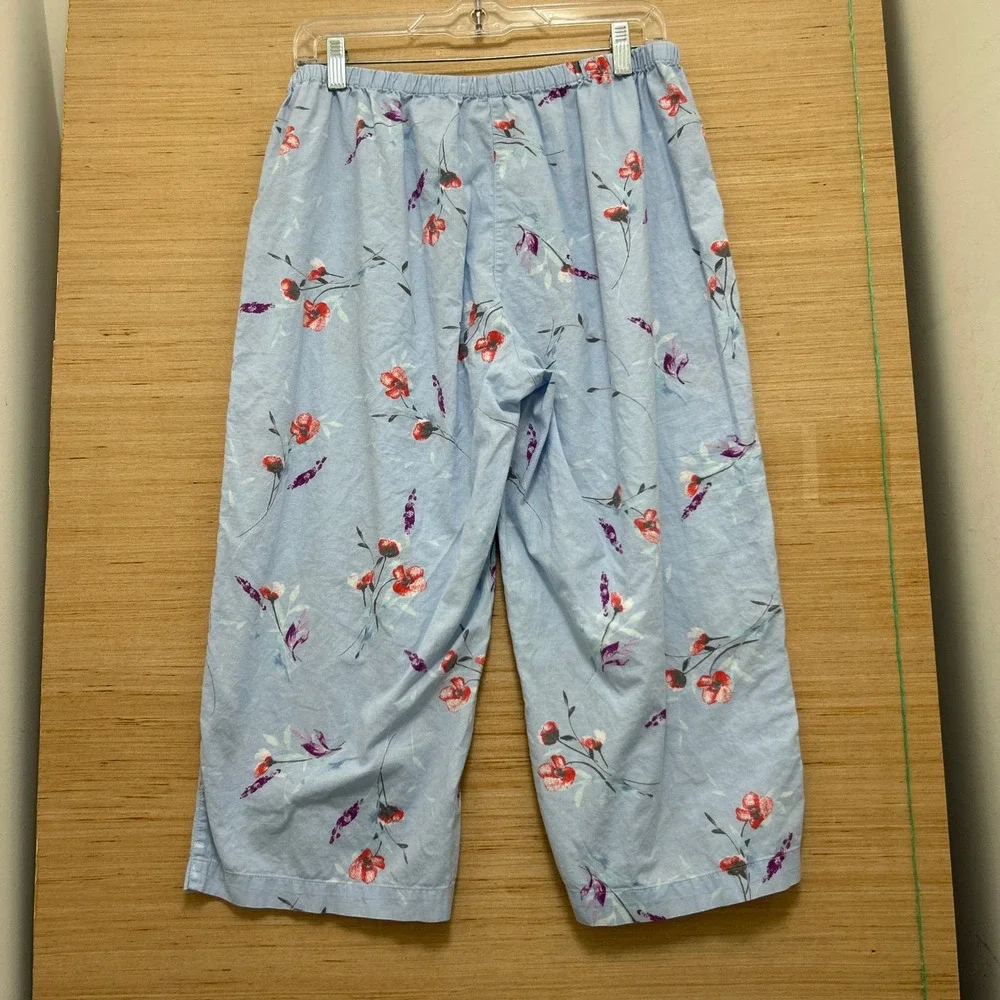 Lauren Ralph Lauren Blue Floral Pajama Set 3/4 Sleeve Button Top Crop Pants L